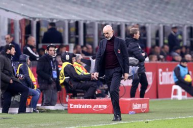 Milano, İtalya. 13 Şubat 2020. Coppa Italia yarı final ilk ayağı. Ac Milan ve Juventus Fc. Stefano Pioli, Milan 'ın baş antrenörü.. 