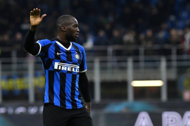 Milano, İtalya. 12 Şubat 2020. Coppa Italia yarı final ilk ayağı. Fc Internazionale, Ssc Napoli 'ye karşı. - Evet. FC Internazionale 'den Romelu Lukaku..