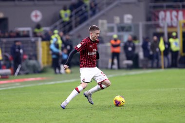 Milano, İtalya. 13 Şubat 2020. Coppa Italia yarı final ilk ayağı. Ac Milan ve Juventus Fc. Ac Milan 'dan Alexis Saelemaekers. 