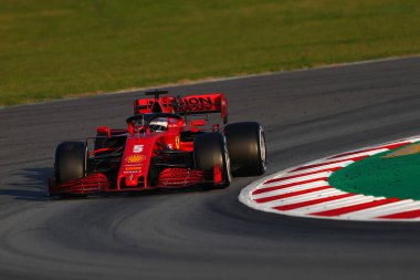 Barselona, İspanya. 21 Şubat 2020. Formula 1 sezon öncesi testi. Scuderia Ferrari 'den Sebastian Vettel F1 Kış Testi' nin üçüncü gününde
