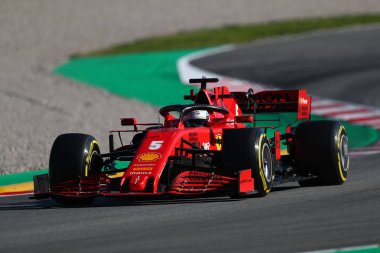 Barselona, İspanya. 20 Şubat 2020. Formula 1 sezon öncesi testi. Scuderia Ferrari 'den Sebastian Vettel F1 Kış Testi' nin ikinci gününde