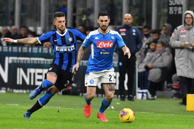 Milano. İtalya. 12 Şubat 2020. Coppa Italia yarı final ilk ayağı. Fc Internazionale ve Ssc Napoli. Ssc Napoli 'den Matteo Politano. 