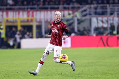 Milano, İtalya. 13 Şubat 2020. Coppa Italia yarı final ilk ayağı. Ac Milan ve Juventus Fc. Ac Milan 'dan Samu Castillejo. 