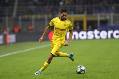 Milano, İtalya. 23 Ekim 2019. Uefa Şampiyonlar Ligi. Fc Internazionale Borussia 09 Dortmund 'a karşı. Borussia 'dan Achraf Hakimi Dortmund Milano, İtalya. 