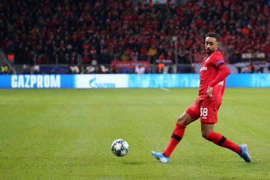 Leverkusen, Almanya. 11 Aralık 2019. Uefa Şampiyonlar Ligi 2019-20 Grup D. Bayer Leverkusen 'den Karim Bellarabi..