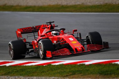 Barselona, İspanya. 26 Şubat 2020. Formula 1 sezon öncesi testi. F1 Kış Testi sırasında Almanya 'dan Sebastian Vettel ve Scuderia Ferrari