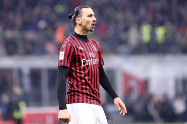Milano, İtalya. 13 Şubat 2020. Coppa Italia yarı final ilk ayağı. Ac Milan ve Juventus Fc. Ac Milan 'dan Zlatan Ibrahimoviç. 