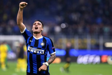 Milano, İtalya. 23 Ekim 2019. Uefa Şampiyonlar Ligi. Fc Internazionale Borussia 09 Dortmund 'a karşı. FC Internazional 'dan Lautaro Martinez