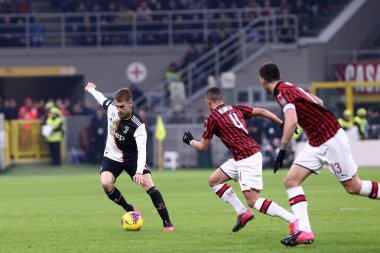 Milano, İtalya. 13 Şubat 2020. Coppa Italia 'da. Ac Milan ve Juventus Fc. Juventus FC 'den Aaron Ramsey.   