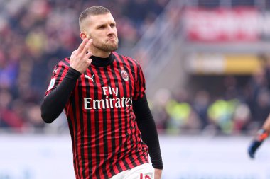 Milano, İtalya. 19 Ocak 2020. İtalyan Serisi A. Ac Milan, Udinese Calcio 'ya karşı. Ac Milan 'dan Ante Rebiç gol attıktan sonra kutluyor . 