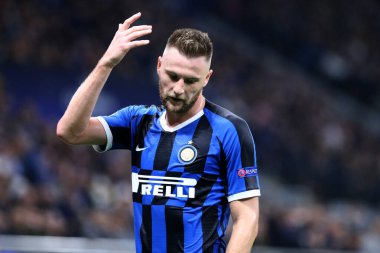 Milano, İtalya. 23 Ekim 2019. Uefa Şampiyonlar Ligi. Fc Internazionale Borussia 09 Dortmund 'a karşı. FC InternazionaleMilano, İtalya 'dan Milan Skriniar. 