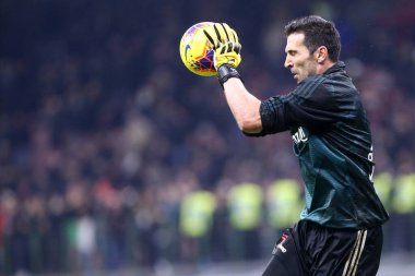Milano, İtalya. 13 Şubat 2020. Coppa Italia 'da. Ac Milan ve Juventus Fc. Juventus FC 'den Gianluigi Buffon.   