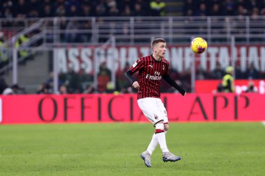 Milano, İtalya. 13 Şubat 2020. Coppa Italia yarı final ilk ayağı. Ac Milan ve Juventus Fc. Ac Milan 'dan Alexis Saelemaekers. 