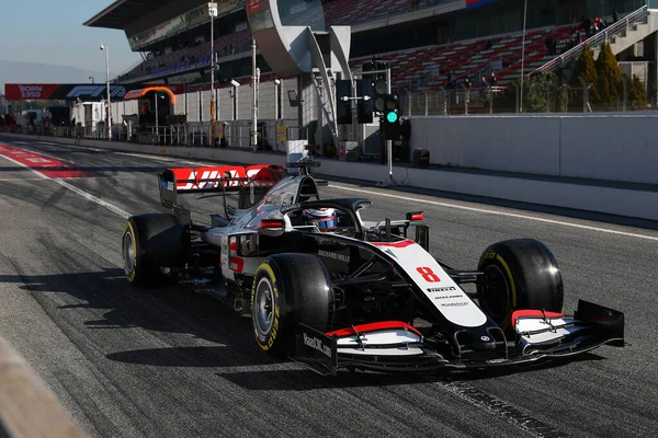 Barcelona España Febrero 2020 Prueba Pretemporada Fórmula Romain Grosjean Haas — Foto de Stock