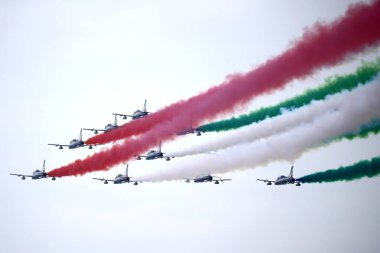 Frecce Tricolori hava filosu 2019 Linate Hava Gösterisi sırasında gösteri yapar..