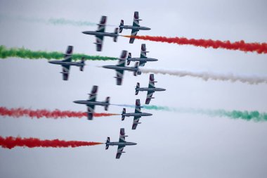 Frecce Tricolori hava filosu 2019 Linate Hava Gösterisi sırasında gösteri yapar..