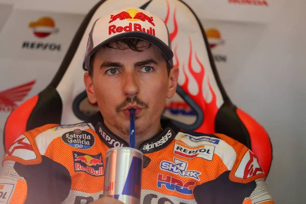 Jorge Lorenzo Της Repsol Honda Team Στο Γκαράζ Moto Octo — Φωτογραφία Αρχείου