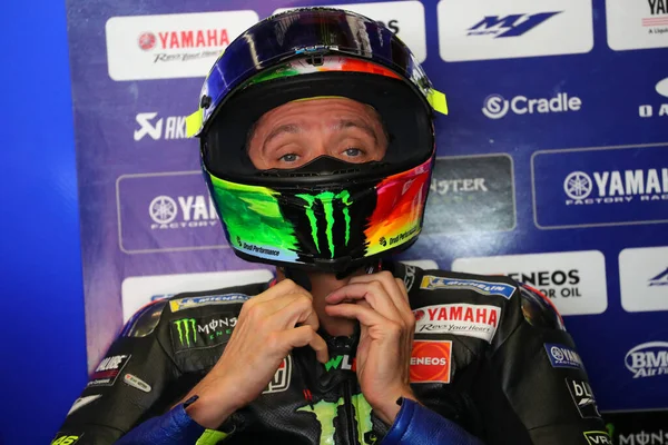 Valentino Rossi Της Monster Energy Yamaha Στο Γκαράζ Κατά Διάρκεια — Φωτογραφία Αρχείου