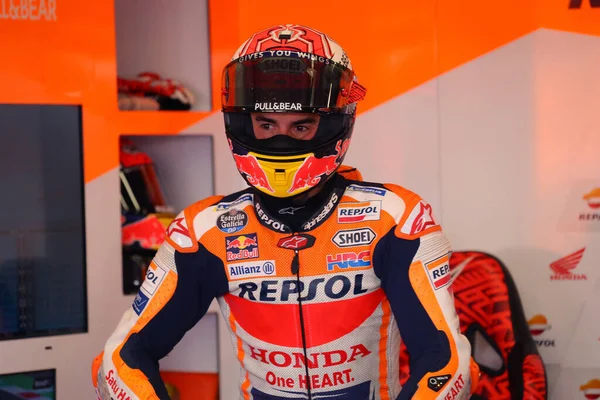 Marc Marquez Repsol Honda Team Dans Garage Lors Des Essais — Photo