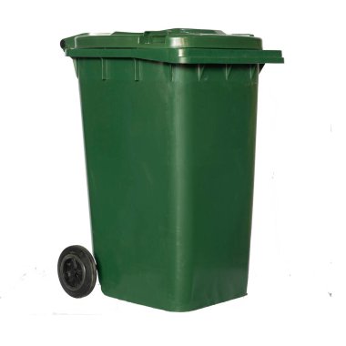 Beyaz arkaplanda plastik büyük çöp kovası