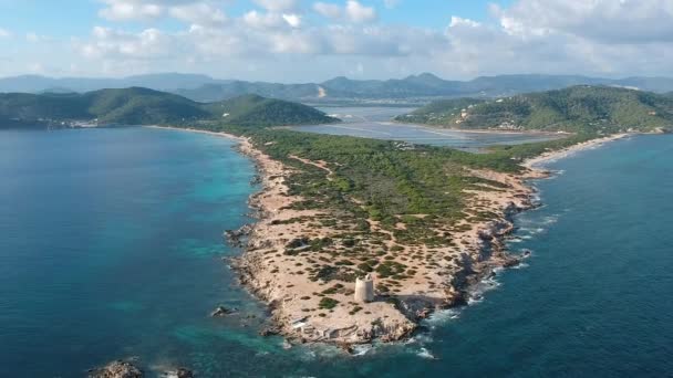 Ibiza Punta Ses Portes Ses Salines Stranden Till Vänster Och — Stockvideo