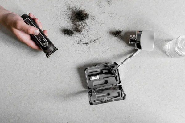 shaved beard Trimmer bristles after shaving scissors