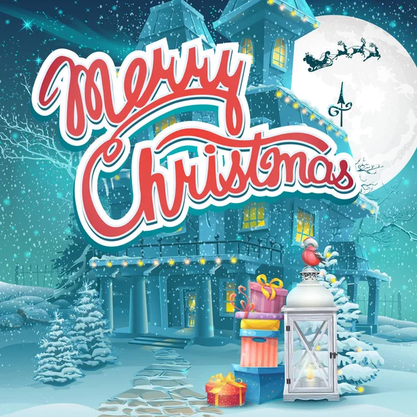 Illustration vectorielle Joyeux Noël avec des cadeaux et une lampe — Image vectorielle