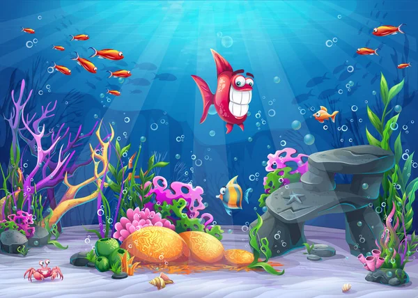 Unterwasser mit lustigen Fischen — Stockvektor