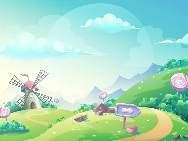 Illustration vectorielle paysage avec moulin à bonbons marmelade — Image vectorielle