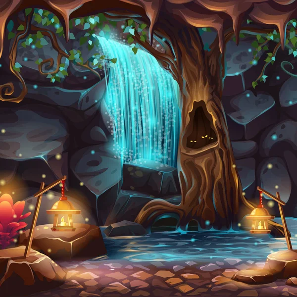 Vektor Cartoon Illustration eines magischen Wasserfalls — Stockvektor