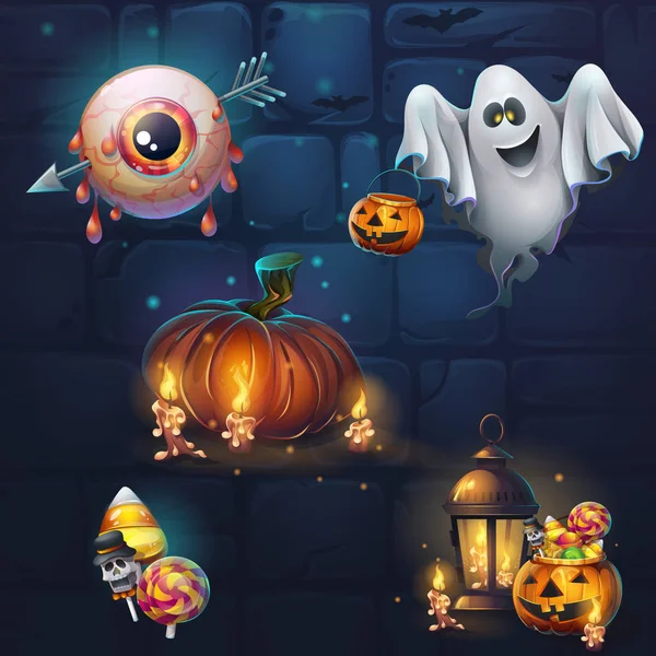 Set von verschiedenen Gegenständen für Spiel Benutzeroberfläche Thema halloween — Stockvektor