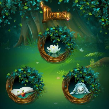 Karanlık Orman GUI için farklı öğeler kümesi.