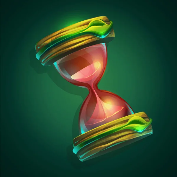 Ilustración vectorial un reloj de arena sobre fondo verde — Vector de stock