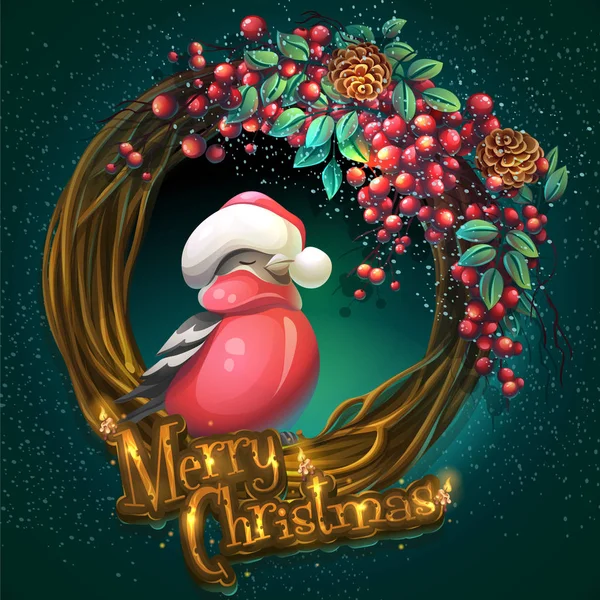 Веселий різдвяний вінок з винограду ягід і бульбашок — стоковий вектор