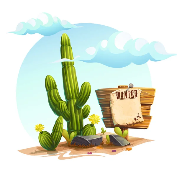 Vector cartoon afbeelding van een cactus, Wanted — Stockvector