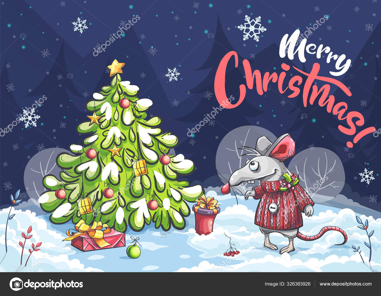 Vector cartoon horizontal illustration Merry Christmas postcard Stock Vector Image by ©Nearbirds #326383926 Vector cartoon horizontal illustration Merry Christmas postcard Stock Vector Image by ©Nearbirds #326383926