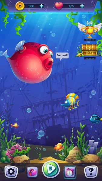 Mahjong fish world - campo di gioco in formato mobile — Vettoriale Stock