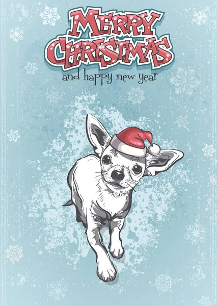 Rolig chihuahua i tomte hatt av god jul — Stock vektor