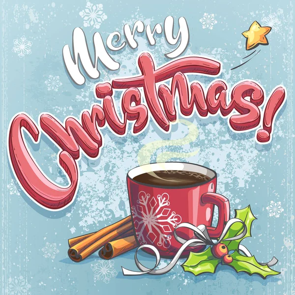 Vector merry christmas with a cup of coffee — ストックベクタ