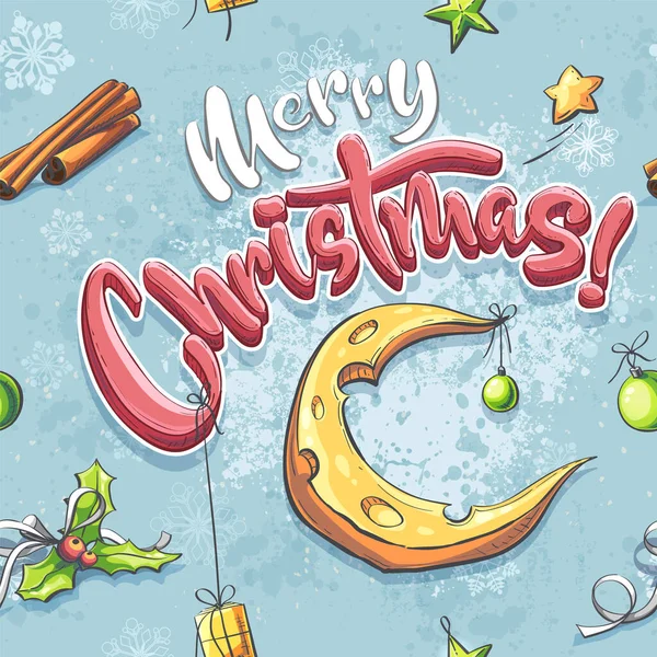 Vector merry christmas illustration seamless with a cheese moon — ストックベクタ