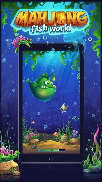 Mahjong fish world - vector mobile format marine illustration — ストックベクタ