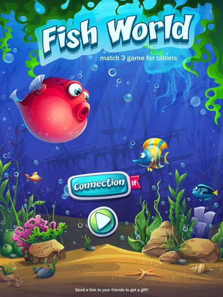 Fish world match 3 διάνυσμα πεδίο παιχνιδιού — Διανυσματικό Αρχείο