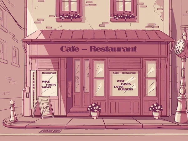 饥饿中的病媒卡通背景咖啡馆 — 图库矢量图片