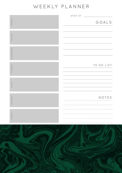 Векторный Мраморный Planner Daily Weekly Monthly Planner Template Blank Печатаемая — стоковый вектор