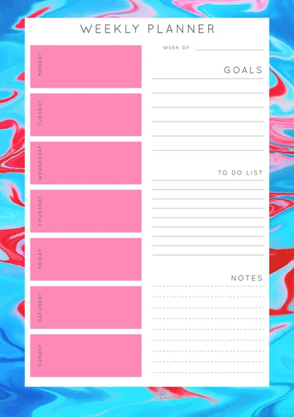 Vector Marble Planner Daily Planner Template Blank Printable Vertical Notebook — 스톡 벡터