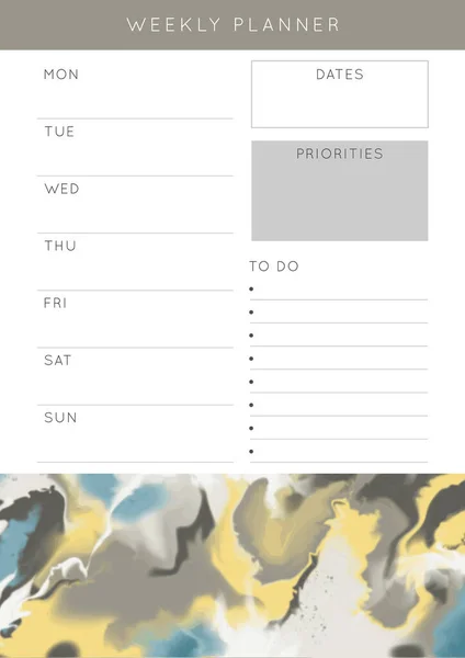 Διάνυσμα Μάρμαρο Planner Daily Εβδομαδιαία Μηνιαία Πρότυπο Planner Blank Εκτυπώσιμη — Διανυσματικό Αρχείο