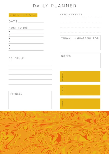 Planificador Mármol Vectorial Daily Weekly Monthly Planner Template Blank Printable — Vector de stock