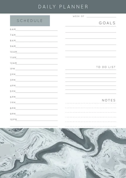 Vector Marble Planner Daily Planner Template Blank Printable Vertical Notebook — 스톡 벡터