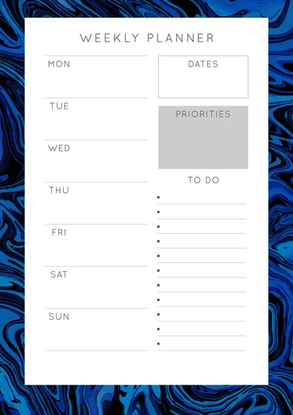 Διάνυσμα Μάρμαρο Planner Daily Εβδομαδιαία Μηνιαία Πρότυπο Planner Blank Εκτυπώσιμη — Διανυσματικό Αρχείο