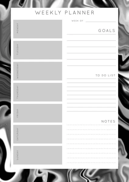 Векторный Мраморный Planner Daily Weekly Monthly Planner Template Blank Печатаемая — стоковый вектор